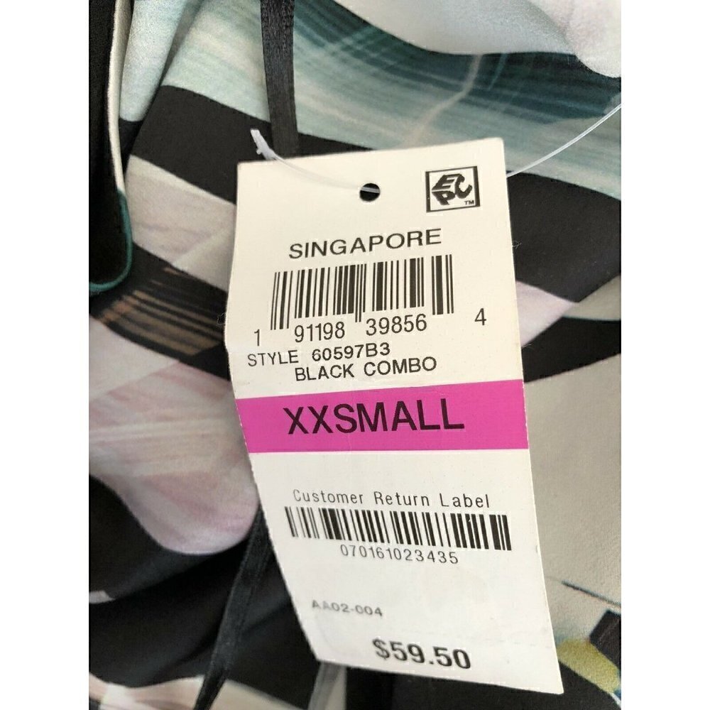 Bar III Black Combo Printed L One Shoulder Top XXS - Picture 8 of 9